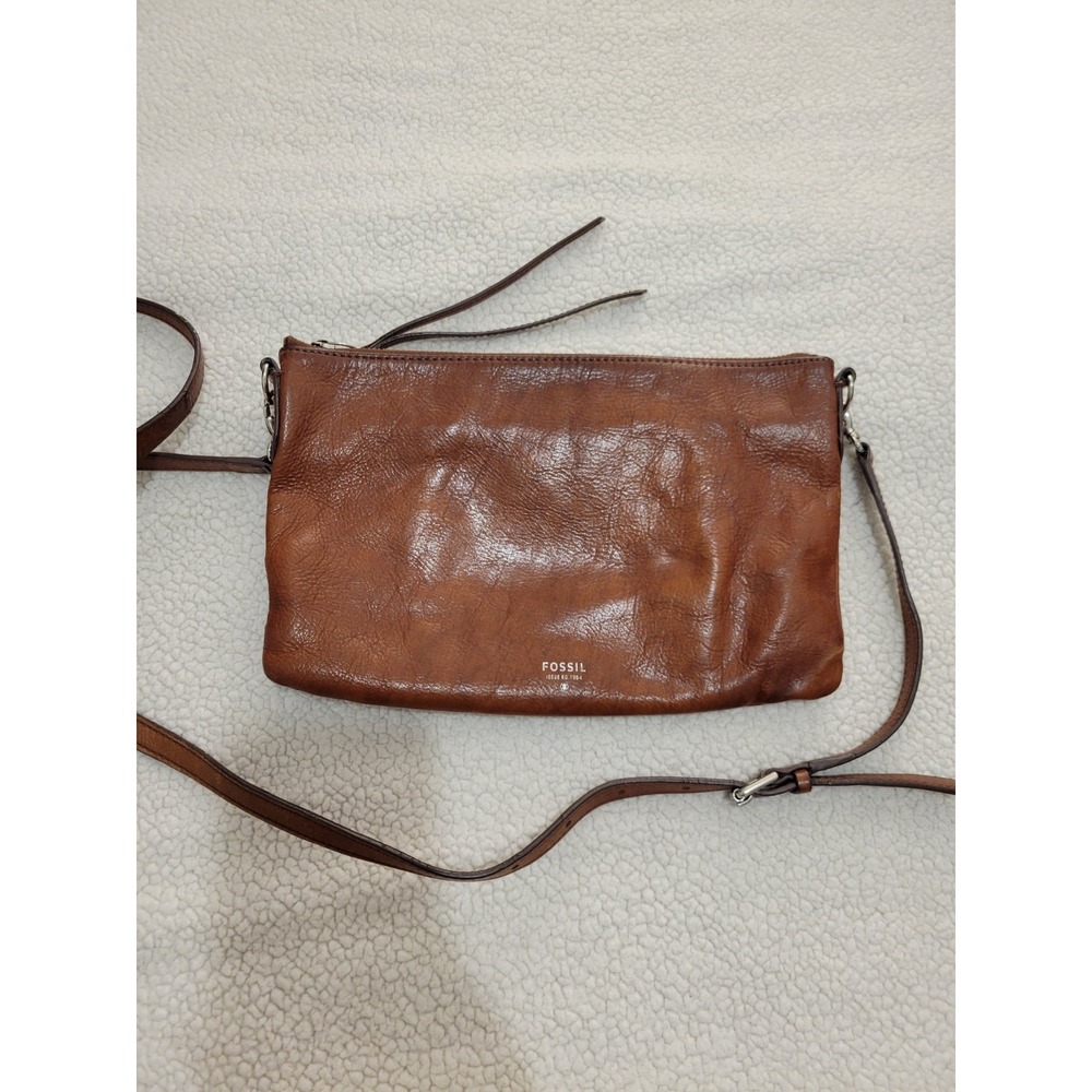 Fossil Y2K Boho Brown Pebbled Leather Crossbody Bag Adjustable Strap Medium